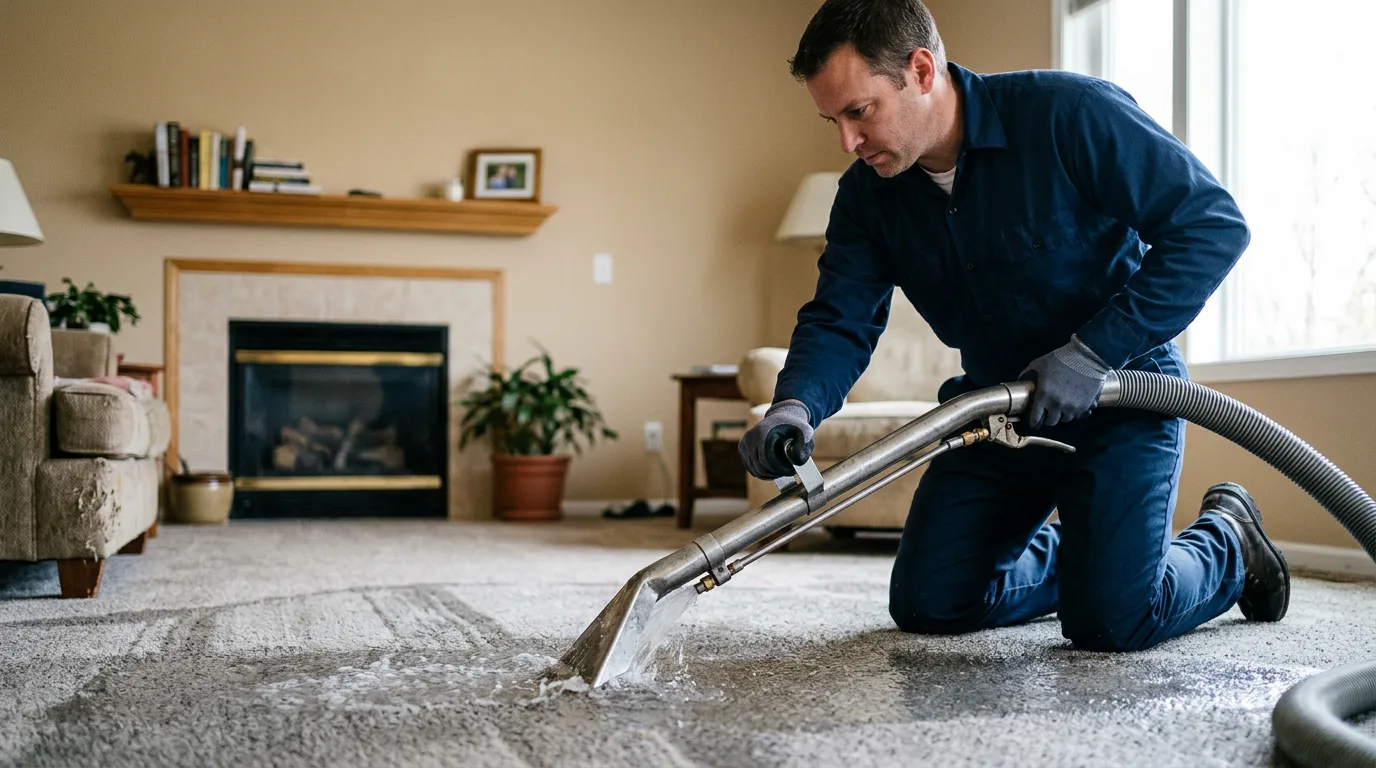 Water damage restoration technician working near Mason, WI
